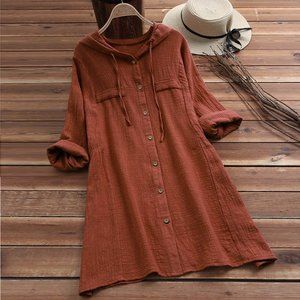 Reduced! LIGHTWEIGHT NEW COTTON OVERSIZED WOMENS HOODED BLOUSE - XL